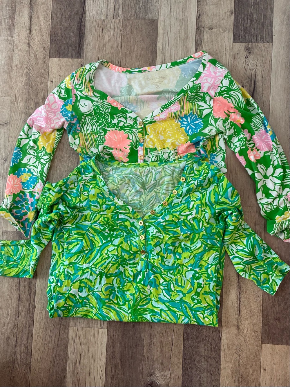 Lilly Pulitzer Green and Yellow Leaf-Print Henley Mini Dress